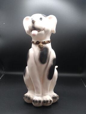Vintage 8.5" Black and White Spot Dog Figurine with Bell Collar (B3)